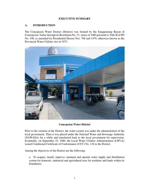 concepcion water district|EXECUTIVE SUMMARY A. INTRODUCTION .